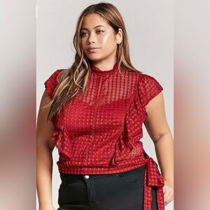 Forever 21 Red Ruffled Tie Front Blouse